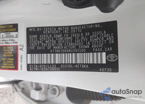 2011 Toyota Avalon z USA, uszkodzony, nr VIN 4T1BK3DB9BU395500